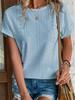 Women's Eyelet Summer Round Neck Short Sleeve Casual T-shirt