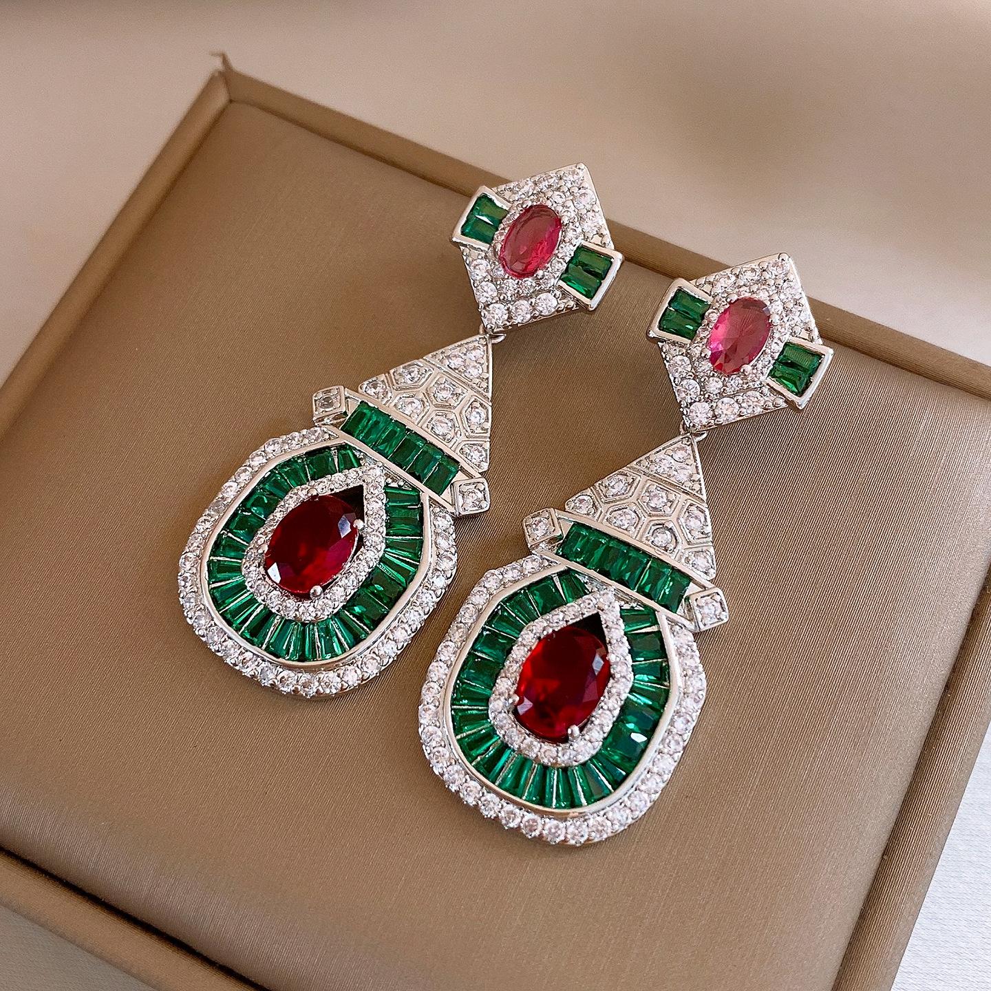 Court style geometric square emerald zircon stud earrings fashion new earrings women