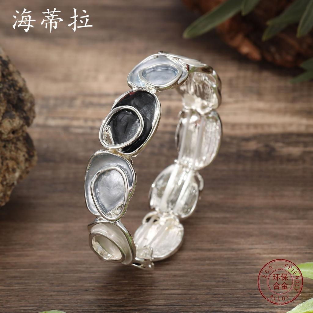 New Color Oil Irregular Oval Elastic Bracelet, Women's Versatile High-end Geometric Bracelet