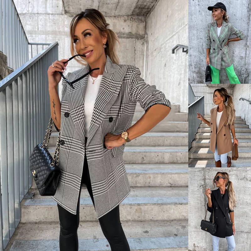 

Осень и зима Новый европейский и американский стиль двубортный модный длинный пиджак для женщин S