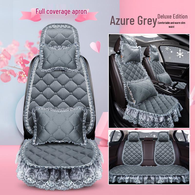 Uniwersalna antypoślizgowa pluszowa poduszka na fotel samochodowy z koronkowym wykończeniem na jesień i zimę