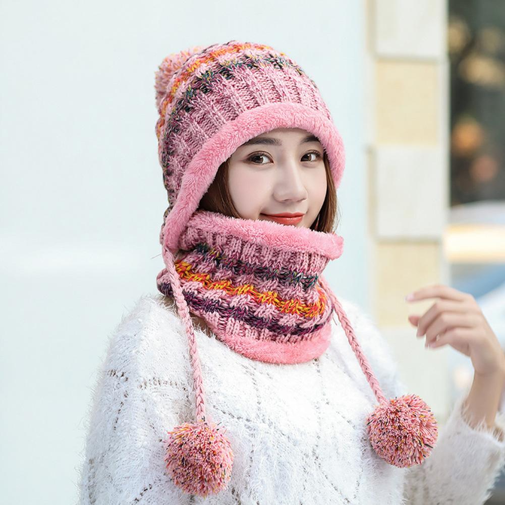 2 Stück/Set Winter Damen Strickmütze Schal Mode Wolle Verdickung Mützenkragen Set