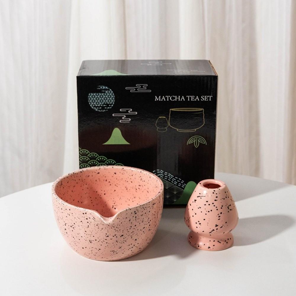 New Ceramic Matcha Bowl with Pouring Spout Dots Matcha Making Kit Reusable Matcha Whisk Holder Tea Lovers