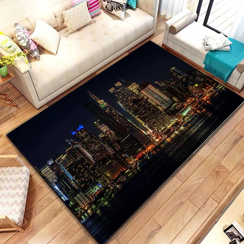 New York City Bereichsteppich, Straßenansicht Teppich Weiche Heim Eingangsfußmatte Rutschfeste Bodenmatte Für Schlafzimmer Wohnzimmer Balkon Dekor