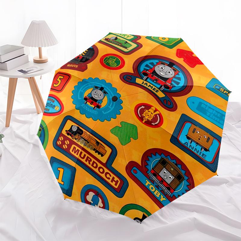 Thomas, Railway Themed Automatic Opening and Closing Umbrella, Compact Travel Umbrella, Lightweight and Portable, Suitable for Beach Commuti