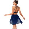 Damen Lyrical Dance Outfit Ärmellos Neckholder Raffung Crop Top Eingearbeiteter Slip Rock Glitzernder Strass Tanzkostüm