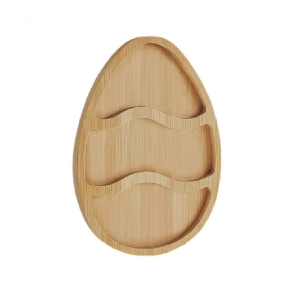 Wooden Easter Egg Shape Tray Cartoon with Compartments Food Display Plate Decorative Durable Bunny Snack Serving Tray Jewelry