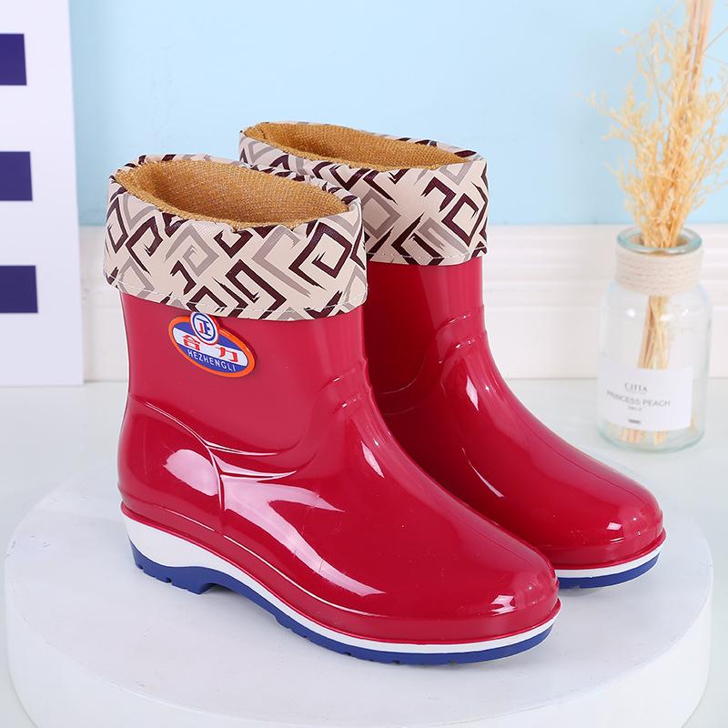Short tube fashion rain shoes women's winter velvet adult warm rain boots waterproof shoes wear-resistant kitchen rubber shoes non-slip