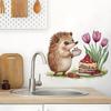 Cute Hedgehog with Chocolate Strawberry Cream Cake and Dorayaki Kitchen Wall Stickers, Self-Adhesive Decor for Home Decoration
