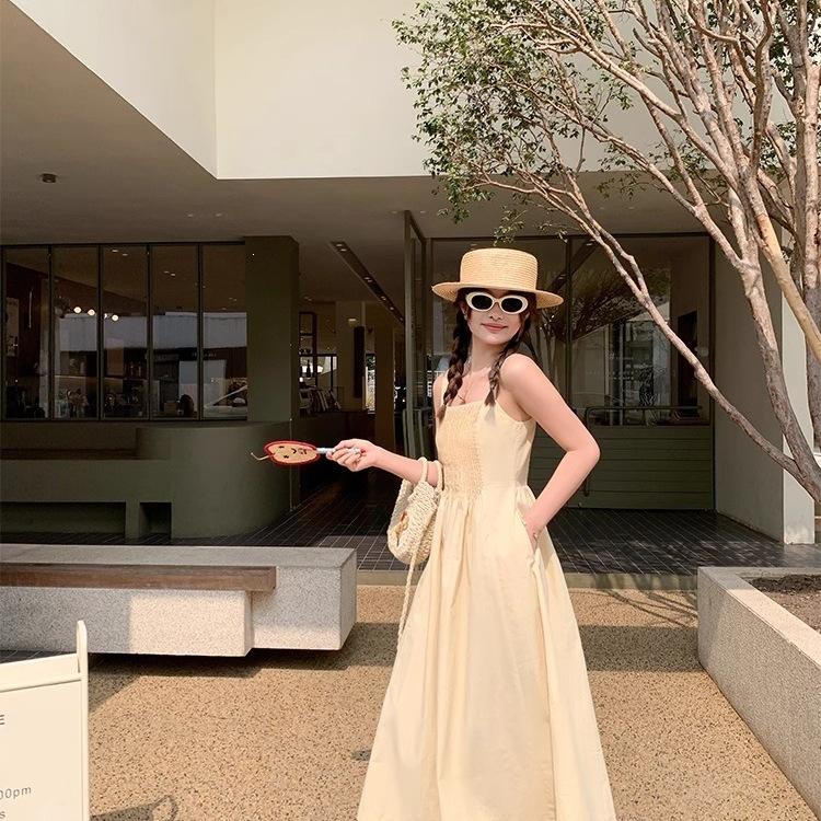 Fashion French suspender dress women's summer new belly-covering and thin pear-shaped figure drape A-shaped skirt