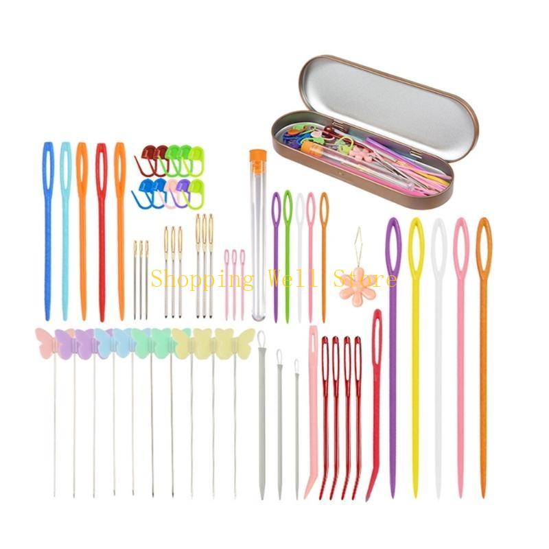 KX4B Sewing Needle Set, Big Eyes Plastic Sewing Knitting Needle for DIY Hand Sewing