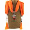 Boho Multi-Gem Pendant Scarf with Tassels, Women's 2-in-1 Fabric Scarf Necklace Accessory