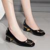 Fashion Soft-soled Women's Single Shoes 2025 Spring Autumn New Shallow Mouth Thick Middle Heel Work Shoes Female Round Toe Leather Pumps