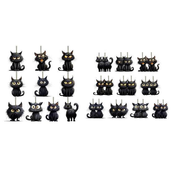 10/20Pcs Halloween Black Cat Hanging Decoration Indoor Outdoor Car Rearview
