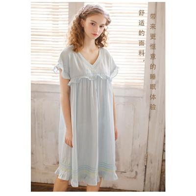 Womens Solid Color Ruffle Trim Short Sleeve Nightgown
