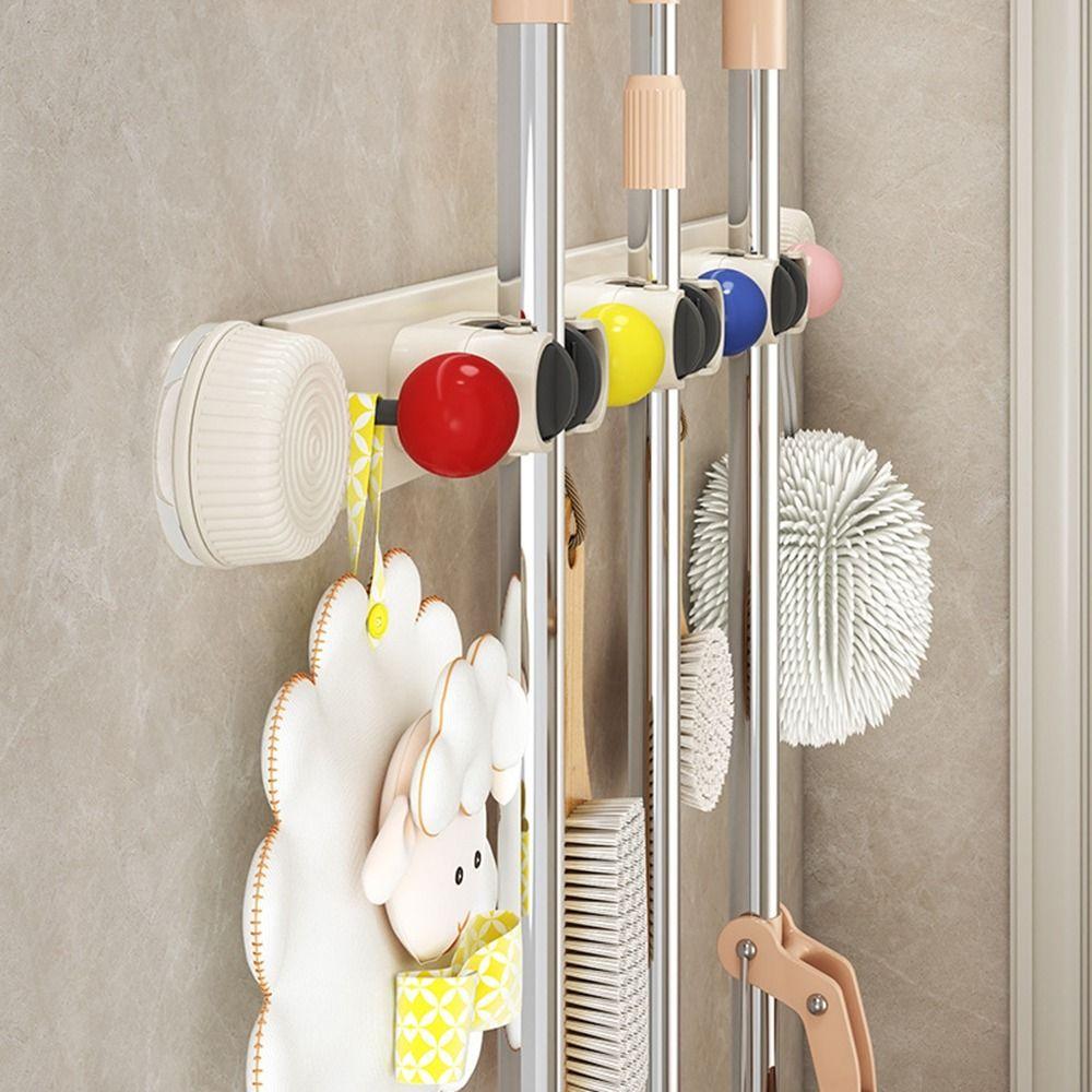 Space-saving Mop Clip Rack Non Punching Mop Holder Multi-functional Mop Broom Hanger  Bathroom