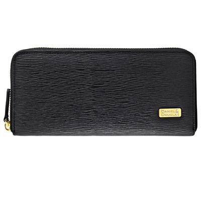 [Daniel & Douglas] Long Wallet, Round Zipper, Genuine Leather, Slim, Leather Wallet, Black, Men's