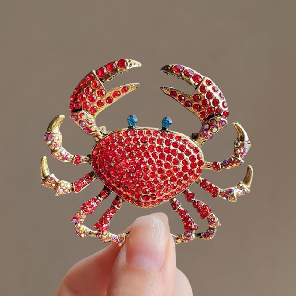 

Брошь-пин в виде краба со стразами для женщин и мужчин, животное, лацканные значки, роскошные украшения, аксессуары для одежды, значок, подарки красный