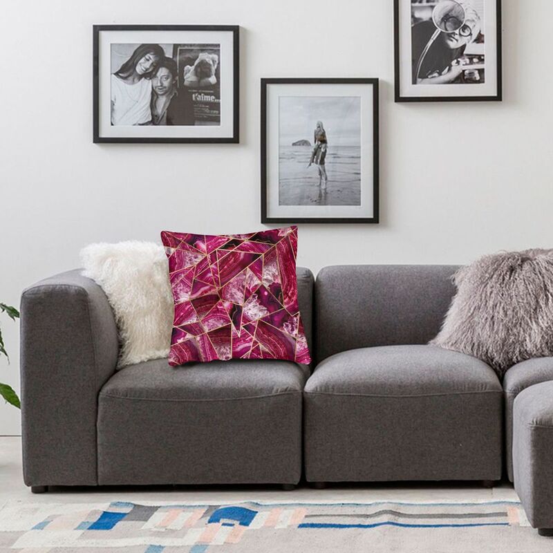 Roze Fuchsia Witte Agaat Gouden Geometrische Driehoeken Kussensloop 40x40 cm voor Bank Luxe Kussenhoes Vierkante Kussensloop