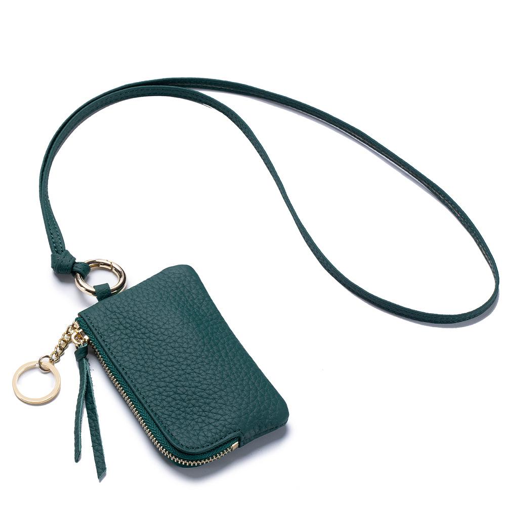 

Niche design neck change bag first layer cowhide portable storage coin bag with key ring soft leather mini card bag