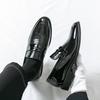 Men Black Loafers Leather Shoes Formal Business Flats Slip on Shoes Wedding Dress Prom Shoes Mosaic Contrast Over Sized