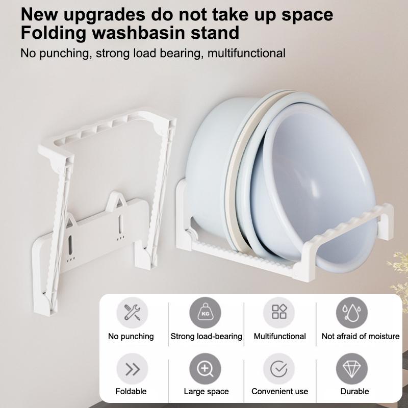 Foldable Wall-Mounted Washbasin Rack Multifunction Punch-Free Kitchen Bathroom Rack Basin Storage Rack Towel Hanging Holder