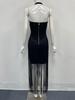 European & American Tassel Halterneck Bodycon Bandage Dress