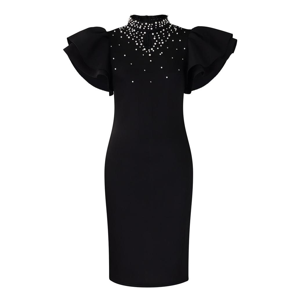 D560 Women's Sexy Beaded Lotus Sleeve Party Dress - 2025 Fashion African Style