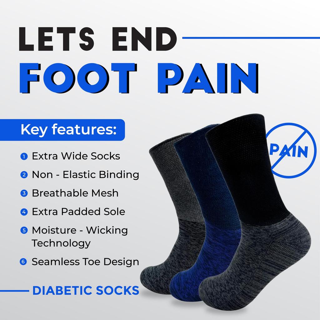Mint & Oak Padded Diabetic Socks for Men & Women – Grey | Breathable Cotton Blend | Blister Protection | Non-Binding Comfort Fit Extra Wide Cuff