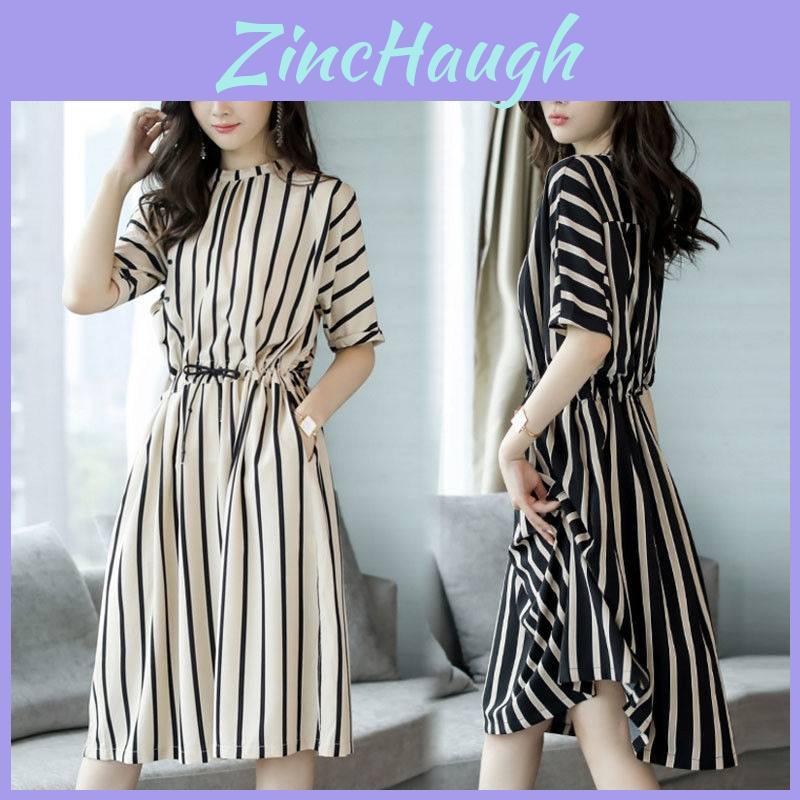 Elegant Women's Summer Dress Stylish European Design With Slim Fit Striped Pattern