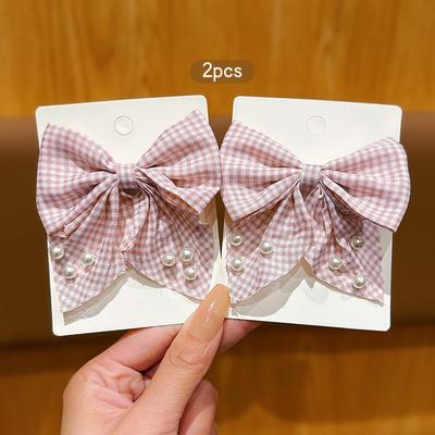 2 Pink Fashionable Bow Hair Clips for Daily Use As Hair Accessories