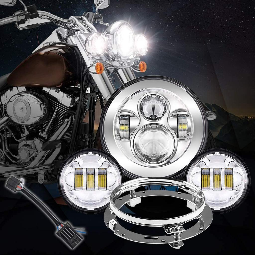 Chelhead LED Headlight for Fog Switchable LED Auxiliary Headlamp Kit with Silver 7-inch Harley-Davidson, 4.5-inch Lights, Hi/Lo Lights, 7-inch