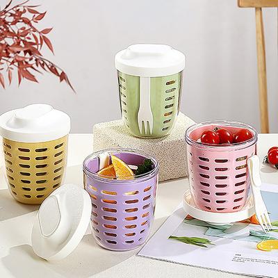 Boîte de pique-nique portable avec fourchette, gobelet à fruits domestique avec fourchette, bâton de rangement de grande capacité, gobelet en plastique scellé, boîte anti-fuite