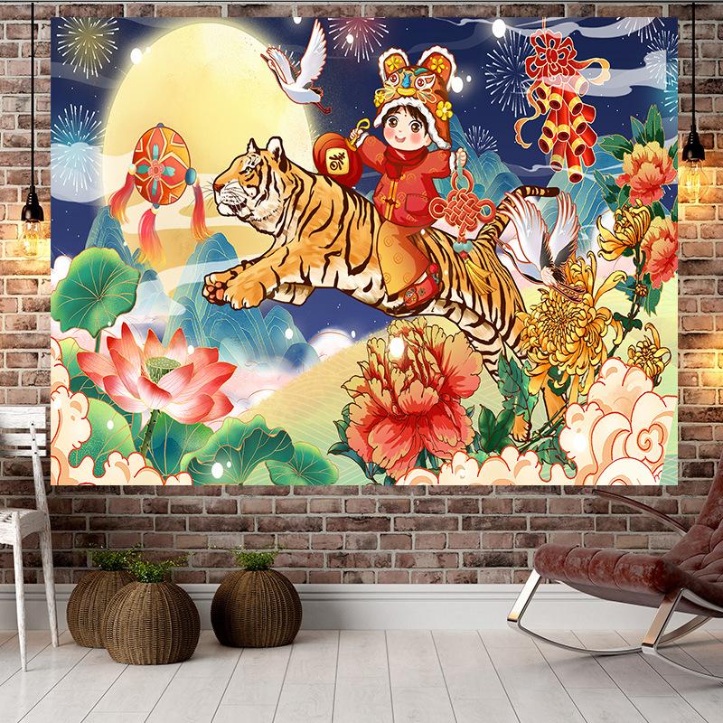 Čínský styl Tygří styl Velký gobelín Nástěnná geometrie Hippie gobelín Domácí pokoj Dekor Estetická dekorace