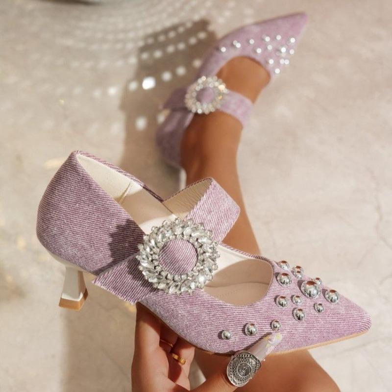 Fashion New Style Fashionable Pointed Shoes Women's Summer Soft Sole Women's Shoes Shallow Mouth Shoes Heels Solid Color Leather Heels