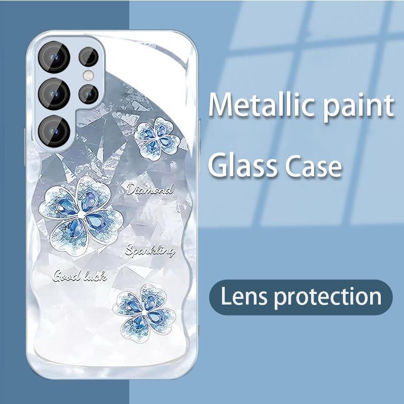 Diamond Four Leaf Clover Suitable for Samsung S23PLUS Mobile Phone Case S24 Girl S22 Skin Friendly A52 Sense A53 Full Package