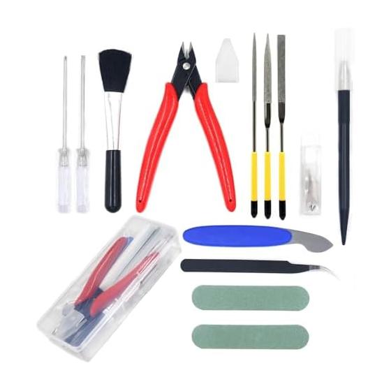 Plastic model tools 14-piece set for beginners, introductory tool set, thin blade nippers, storage box included, file, tweezers, design cutter,