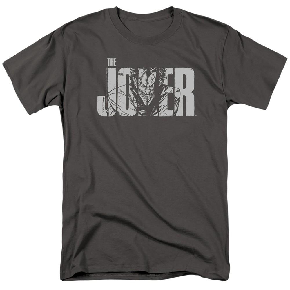 DC Comics - Batman - Joker Text On Gray - Adult Unisex T-Shirt - Gray L