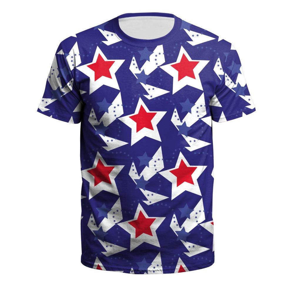 3D Digital Printed Flag Pattern Men's Casual and Comfortable Round Neck Short Sleeved T-shirt