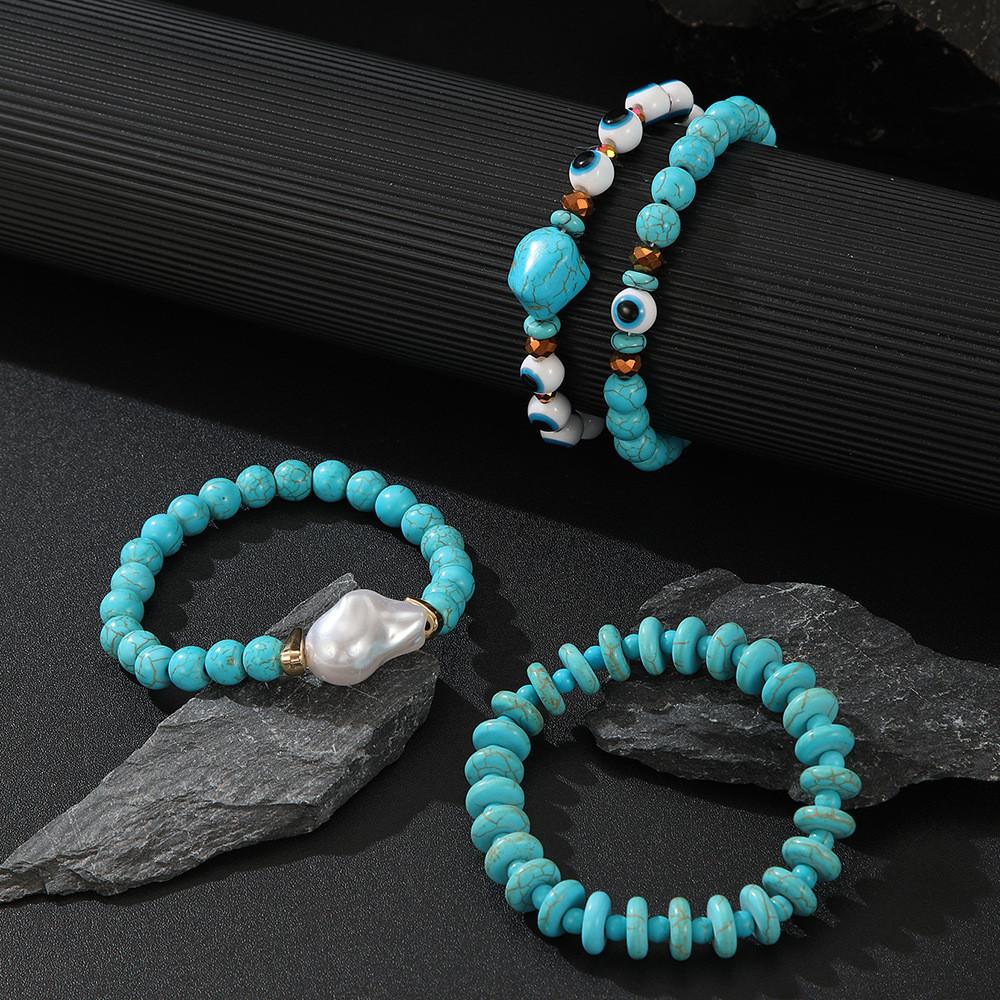 Turquoise Evil Eye Bead Bracelet Set Handmade Geometric Design For Men Gift