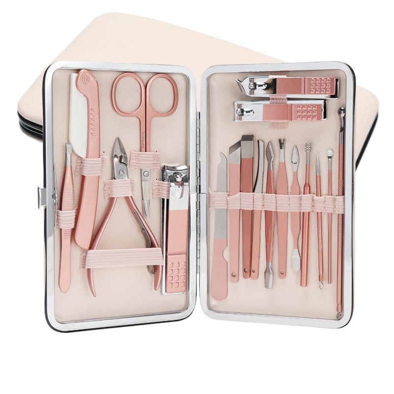 Factory Stainless Steel Luxurious 18-Piece 18-in-1 Mini Eyebrow Tweezers Nail Clipper Pedicure Manicure Tools Set Gift