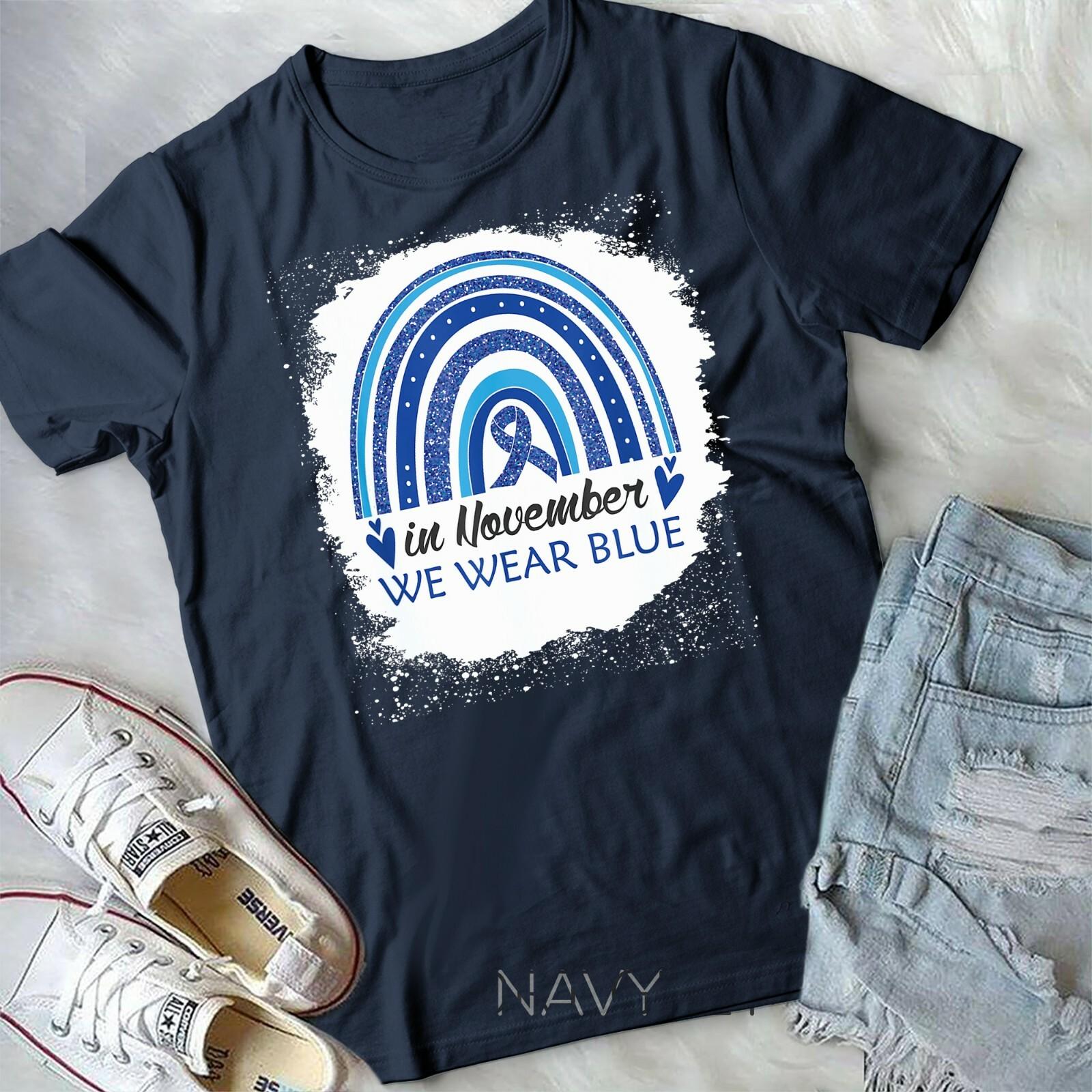 In November We Wear Blue Bleached Rainbow Blue Ribbon T1D T-shirt Unisex T-shirt XXXL