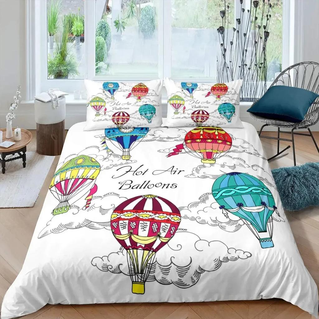 Hot Air Balloon Duvet Cover Set Romantic Balloon Bedding Set Extreme Sports Games Comforter Cover Romantic Trip Twin Quilt Cover