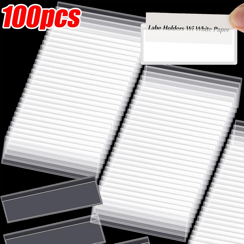 Clear Adhesive Shelf Tag Pockets Label Holders for DIY Organizing Bag Paper Card Labels Classify Items Office Storage Supplies