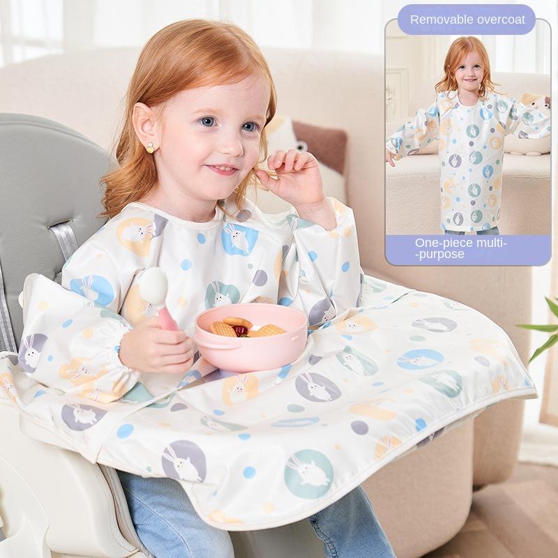 Waterproof Baby Feeding Bib Apron Smock, Full Coverage Mess-Free Bib with Table Cover for Kids 8M-5Y Boys Girls