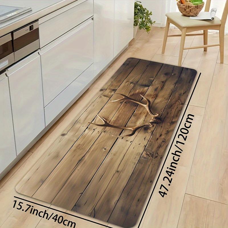 Vintage Wood Grain Antler Print Area Rug, Aesthetic Deer Horn Floor Mat for Living Room Bedroom, Washable Indoor Decor Carpet