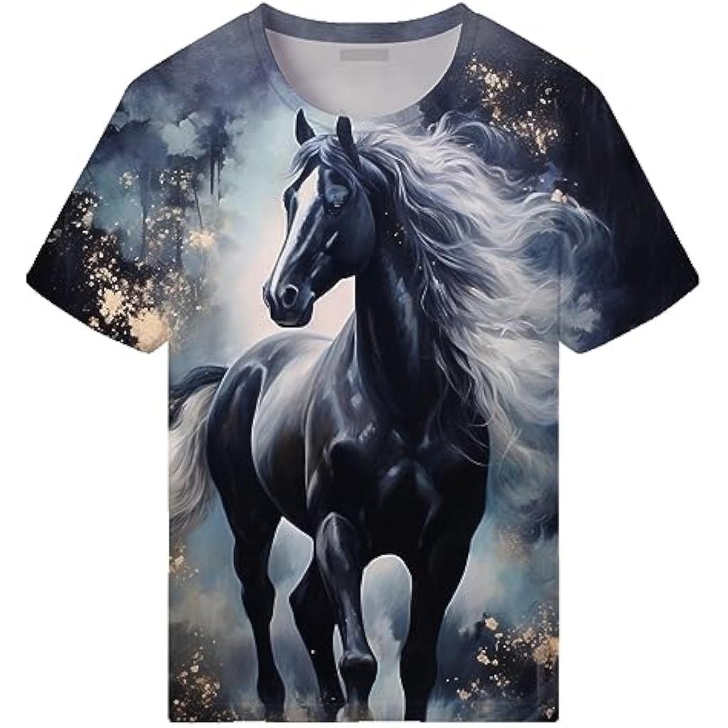 Horse T-Shirts 3D Print Men Shirts Casual Summer Tops with Unisex Design
