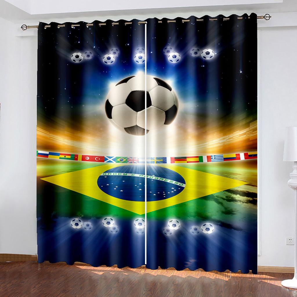 Thin Shading Drape for Living Room and Bedroom Decoration, 2 Panels, Soccer Balls, Football, Football, Door Room