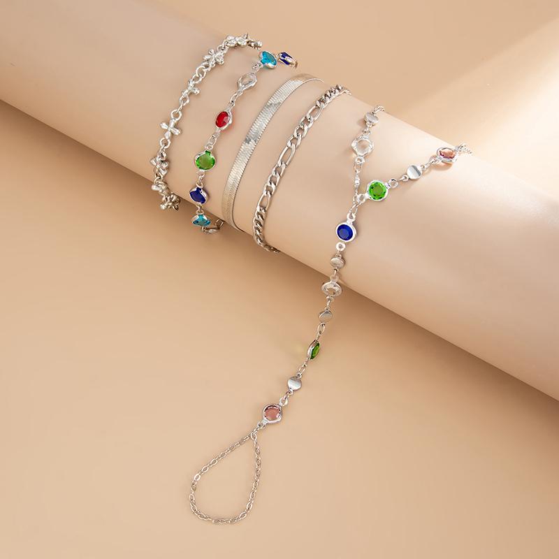 Luxury Minimalist Gold Plated Thin Chain Finger Ring Hand Chain Bracelets For Women, Party Elegant Jewelry