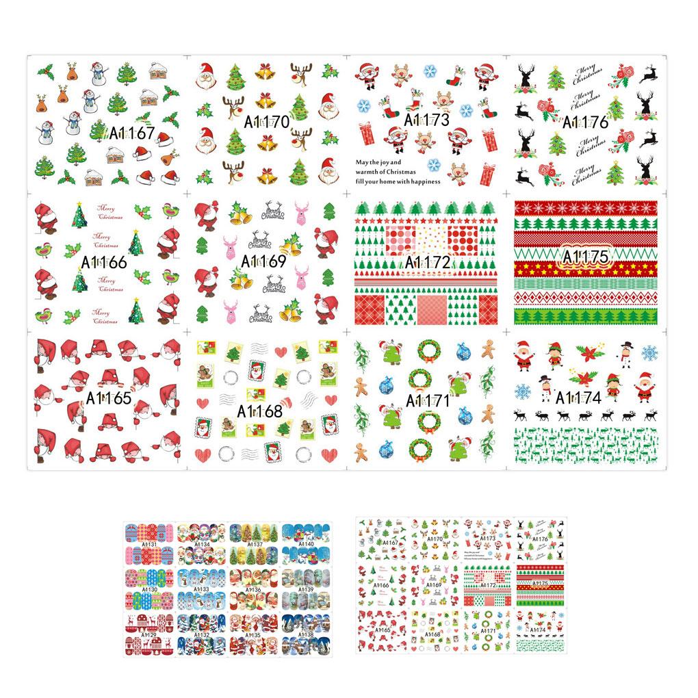 2 Sheets Christmas Nail Art Snowman Deer Transfer Stickers Manicure DIY Tips